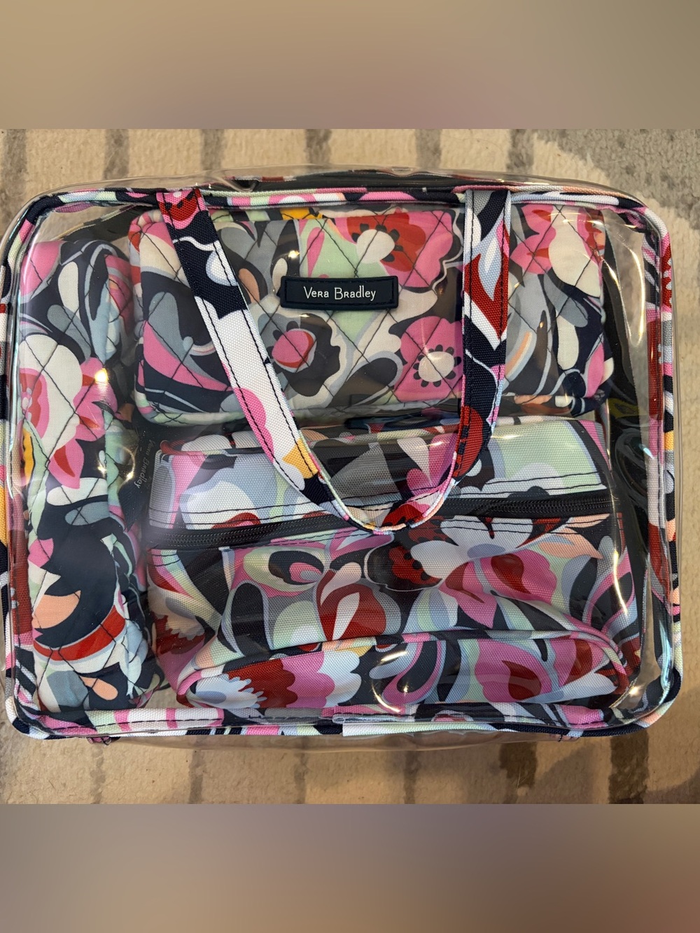 Vera Bradley Pink Multi Floral Clear Tote with Zip Pockets